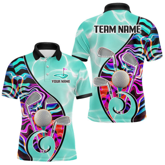 Maxcorners Mens Golf Polo Shirt Holographic Marble Golf Pattern For Team, Golf Attire For Men | Turquoise LM1705