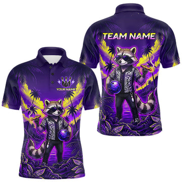Maxcorners Funny Cool Raccoon Bowling Ball Shirt For Men Custom Blue Tropical Team Jersey Bowling League LM1307