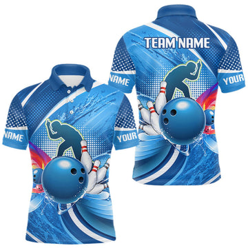 Maxcorners Personalized Blue Bowling Shirts Custom Men Bowling Team Jersey Polo Quarter-Zip Bowling League Shirts LM1910
