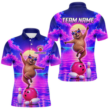 Maxcorners Custom Funny Dancing Purple Capybara Bowling Jersey For Women Bowling Team Shirts Bowling Polo & 1/4 Zip