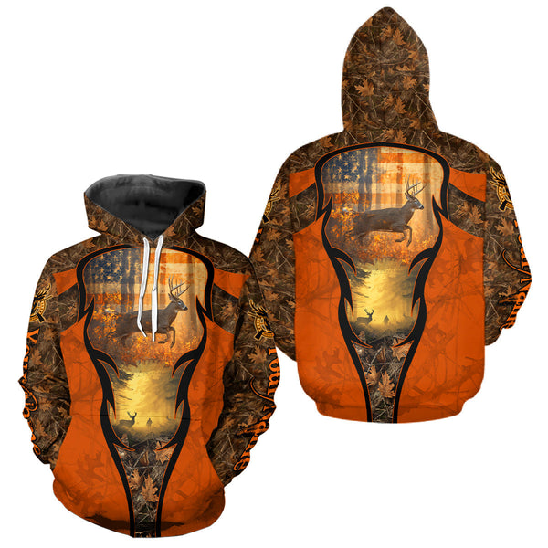 Maxcorners Deer Hunting Autumn Blaze Camo with American Flag Shirts for Men, Best Gift Ideas for Hunte LM2608