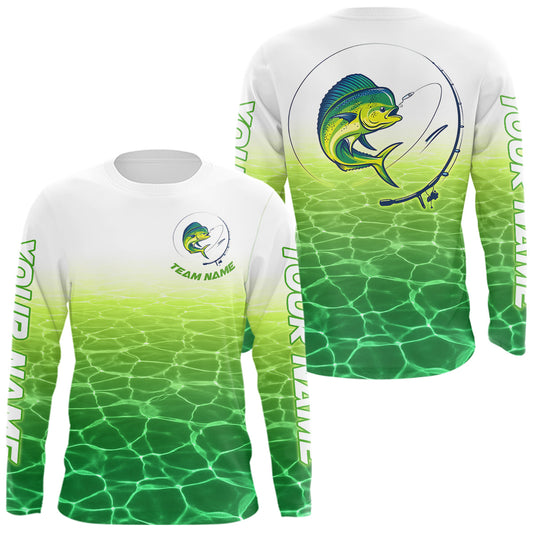 Maxcorners Custom Mahi Mahi Fishing Long Sleeve Performance Fishing Shirts, Mahi Mahi Saltwater Fishing Shirt LM1904