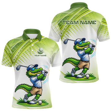 Maxcorners Funny White And Green Alligrator Golf Polo Shirts For Men Custom Team Alligator Golf Outfit, Golfer Gifts