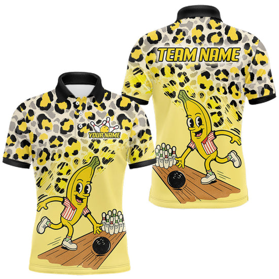 Maxcorners Funny Banana Leopard Pattern Bowling Jersey For Men Custom Bowling Team Shirts, Personalized Bowling Gift