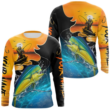 Maxcorners Personalized Fish Reaper Sunset Design Sailfish Fishing Shirts Long Sleeve LM0106