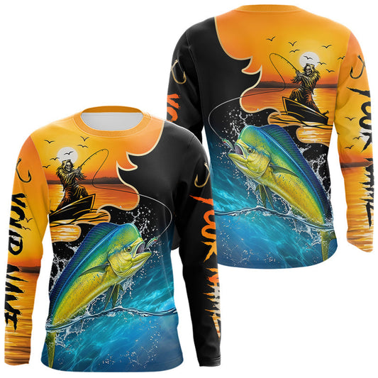 Maxcorners Personalized Fish Reaper Sunset Design Sailfish Fishing Shirts Long Sleeve LM0106