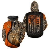Maxcorners Orange Deer Camouflage US Flag Personalized Hunting Shirts, Hunting Outfit LM2608