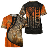 Maxcorners Orange Deer Camouflage US Flag Personalized Hunting Shirts, Hunting Outfit LM2608