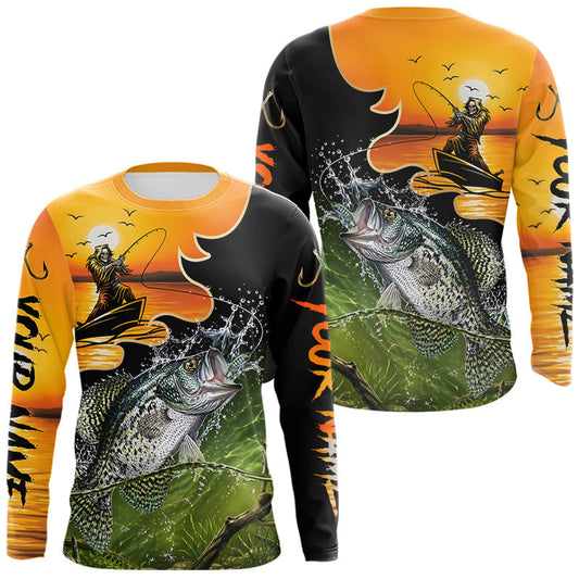Maxcorners Personalized Fish Reaper Sunset Design Crappie Fishing Shirts Long Sleeve LM2704