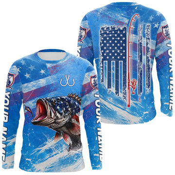 Maxcorners American Flag Largemouth Bass Fishing Personalized Patriotic UV Protection Fishing Shirts LM0106