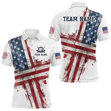 Maxcorners Custom US Golf Polo Shirt American Flag White Golf Shirts For Men, Patriotic Golf Shirt LM1005