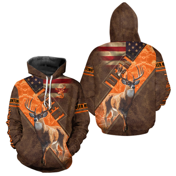 Maxcorners Whitetail Deer Hunting Leather Pattern Custom Name Shirt 3D All Over Printed Clothes, Hunting Gifts LM0409