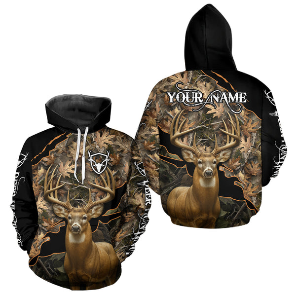 Maxcorners Whitetail Deer Hunting Hoodie, Longsleeves Shirt – Brown Camo Custom Name for Big Game Hunters LM0611