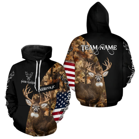 Maxcorners Whitetail Deer Hunting Shirt Camo With US Flag And Buck Head – Best Hunter Gift LM0409