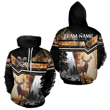 Maxcorners Red Deer Hunting Autumn Camo Custom Name American Flag - Best Gift Ideas for Hunters LM2608