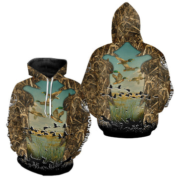 Maxcorners Waterfowl Duck Hunting Camouflage 3D Printing Shirts, Personalized Duck Hunting Shirts LM1809