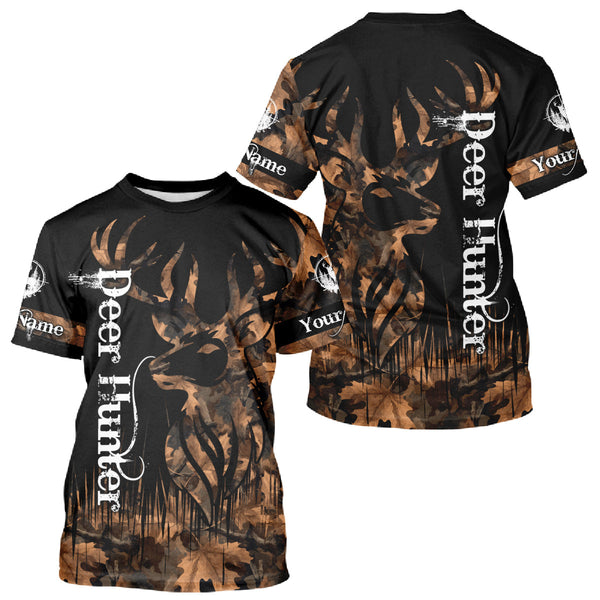 Maxcorners Personalized Deer Hunting Brown Camouflage Pattern with Big Buck Shirt, Big Game Clothes for Deer Hunters  LM2608