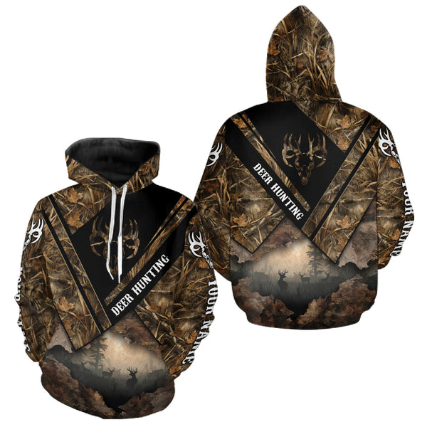 Maxcorners Deer Hunting Shirt Custom Name 3D All Over Print with Deer Skull & Brown Camo For Deer Hunters LM2608