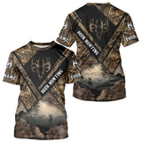 Maxcorners Deer Hunting Shirt Custom Name 3D All Over Print with Deer Skull & Brown Camo For Deer Hunters LM2608