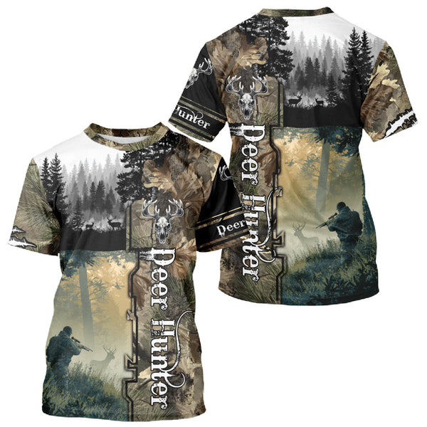 Maxcorners Personalized Forest Camo Deer Hunting 3D All Over Printed Custom Name Shirts Hunting Gifts LM2608