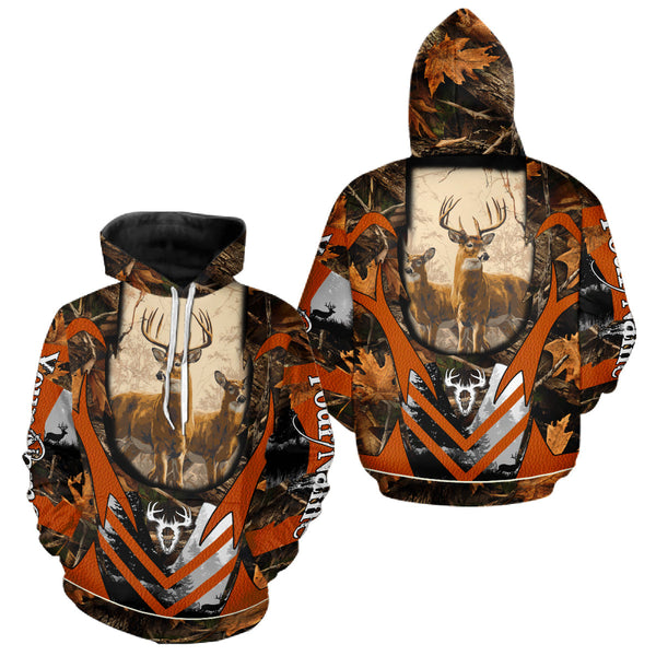 Maxcorners Deer Hunting Shirt Personalized 3D All Over Print Orange Camo Leather Pattern Hunting Clothes LM0409