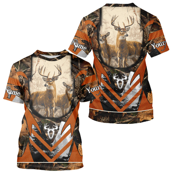 Maxcorners Deer Hunting Shirt Personalized 3D All Over Print Orange Camo Leather Pattern Hunting Clothes LM0409