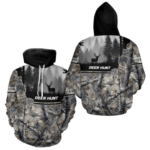 Maxcorners Whitetail Deer Hunting Winter Camouflage 3D Custom Name Shirts, Custom Deer Hunting Winter LM1610