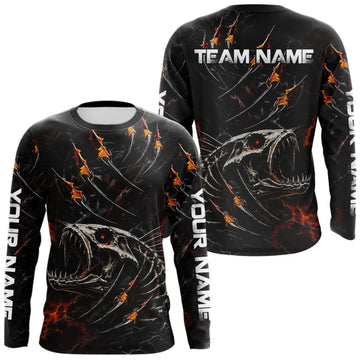 Maxcorners Personalized Fishing Fish Skeleton Fire Flame Fishing Shirts, Fish Reaper Skull Fishing Shirts LM1508