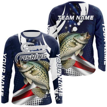Maxcorners Crappie Fishing American Flag Custom Long Sleeve Tournament Fishing Shirts, Patriotic Crappie Fishing Jerseys LM1005