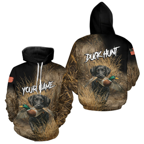 Maxcorners Custom Duck Hunting with Black Labrador Retriever US Flag Camo Shirts, Duck Hunting Clothes for Men LM1809