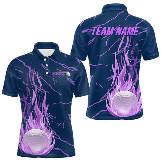 Maxcorners Golf Balls Purple Flame Pattern Womens Golf Polo Shirts Matching Golf Outfits For Men LM1705