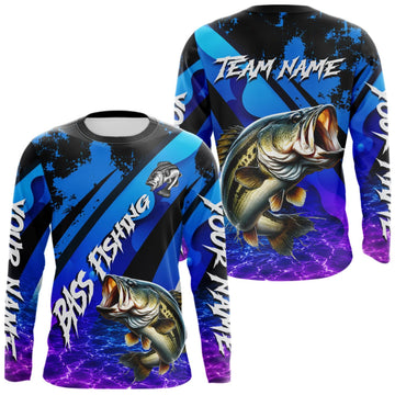 Maxcorners Personalized Purple Water Surface Largemouth Bass Long Sleeve Fishing Shirts, Bass Fishing Jerseys LM0609
