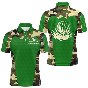 Maxcorners Green Camo Mens Golf Polo Shirts Custom Golf Outfit For Mens, Team Golf Shirts LM1904