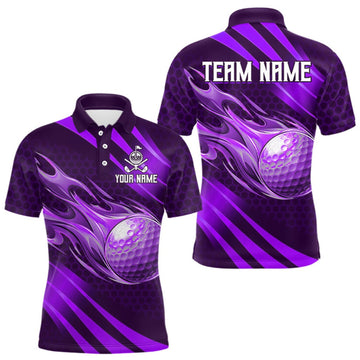 Maxcorners Custom Purple Flame Golf Ball Mens Golf Polo Shirts, Personalized Golf Team Jerseys, Golf Outfits LM0409