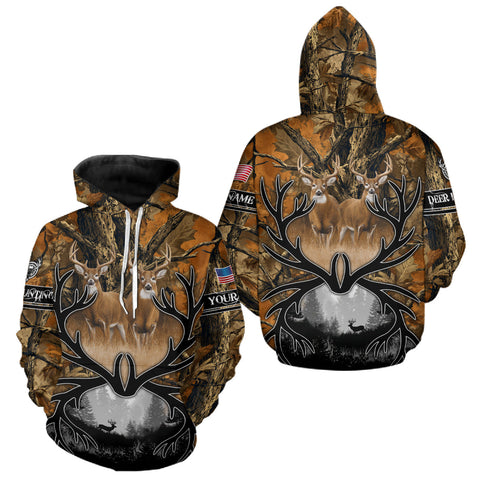 Maxcorners Whitetail Deer Hunting Camouflage Shirts with US Flag, Custom Hunting Shirt for Hunters LM2509