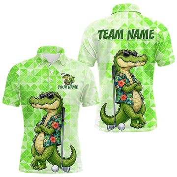 Maxcorners Funny Green Alligator Golf Polo Shirt Mens Custom Name Team Golf Shirts, Golf Gifts | Green
