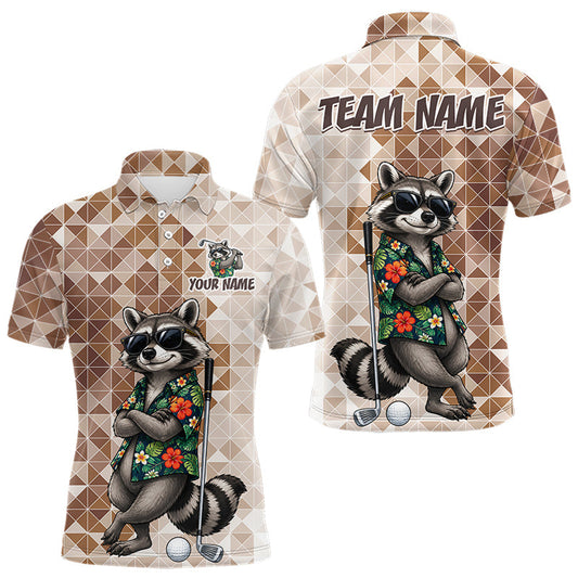 Maxcorners Funny Brown Raccoon Golf Polo Shirt Mens Custom Name Team Golf Shirts, Golf Gifts