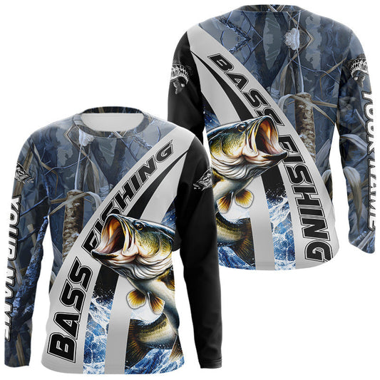 Maxcorners Custom Bass Fishing Grass Camo Long Sleeve Fishing Shirts, Bass Fishing Tournament Shirts LM0503