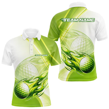 Maxcorners Green Flame Golf Ball Polo Shirts For Men Custom Golf Team Shirts Golfer Outfit LM1508