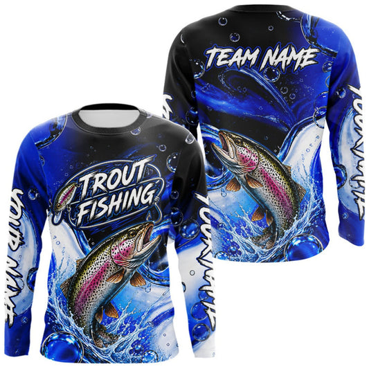 Maxcorners Trout Fishing Blue Camo Long Sleeve Fishing Shirt Custom Trout Fishing Jerseys For Team LM1508