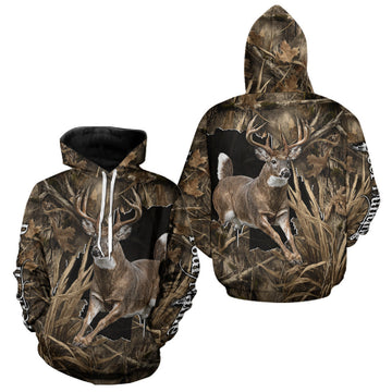 Maxcorners Whitetail Deer Hunting Brown Camo Custom Name Full Printing Shirts, Personalized Gifts for Hunters LM1809
