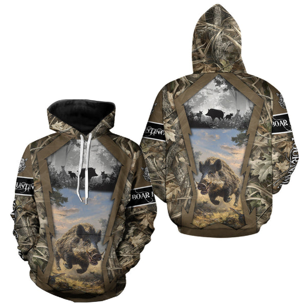 Maxcorners Brown Camo Wild Boar Hunting Shirt Custom Name Hunting Clothes Gifts for Hunter LM1809