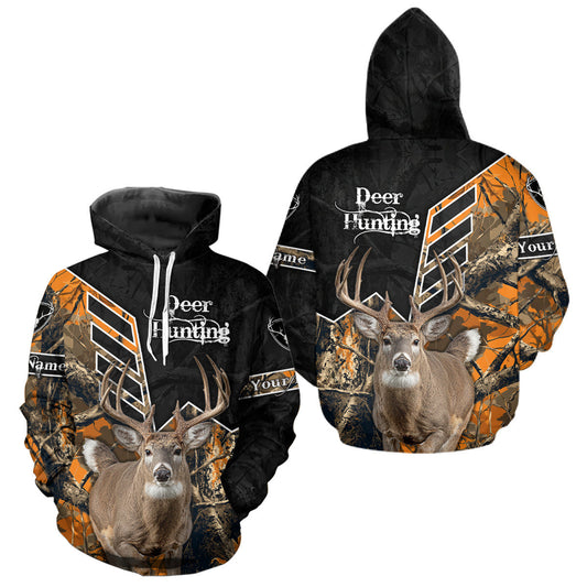 Maxcorners Whitetail Deer Hunting Camo Custom Name 3D Prints Shirts for Men, Hunting Gifts LM0910