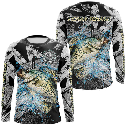Maxcorners Custom American Flag Crappie Fishing Shirts Long Sleeve, Crappie Patriotic Fishing Shirt LM1203