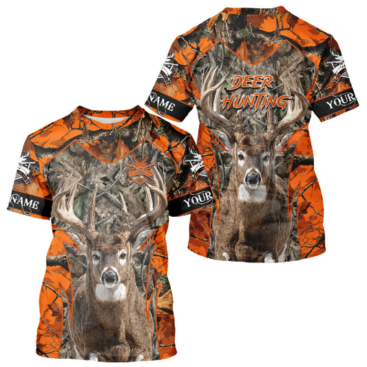 Maxcorners Whitetail Deer Hunting Orange Forest Camo 3D Printed Shirts, Hunting Hoodie Gift for Men LM1112