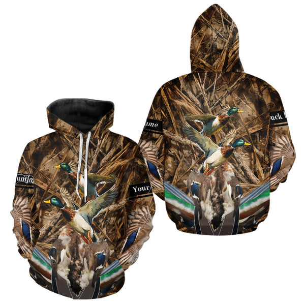 Maxcorners Personalized Mallard Duck Hunting Camo 3D All Over Print Custom Name Shirts, Hunting Gifts LM0910