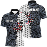 Max Corners Split Tribal American Flag Customized Name 3D Darts Polo Shirt For Men