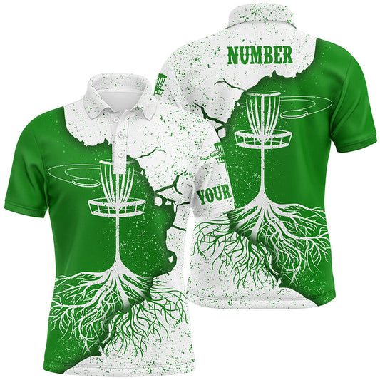 Maxcorners Mens Disc Golf Polo Shirt White & Green Custom Disc Golf Shirts For Men Disc Golf Gifts MT0510