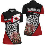 Maxcorners Black Red Canadian Flag Womens Darts Polo Shirt Custom Patriotic Dart Jerseys For Women