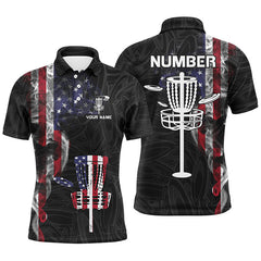 Maxcorners Smoky American Flag Mens Disc Golf Tops Custom Patriotic Disc Golf Shirts For Men Disc Golf Basket MT0510